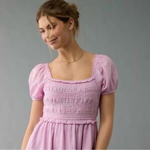 American Eagle Puff-Sleeve Smocked Babydoll Dress